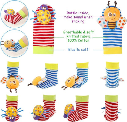 BLOOBLOOMAX Sock rattles for Babies 0-24 Months Baby Animal Foot Finder Educational Toys