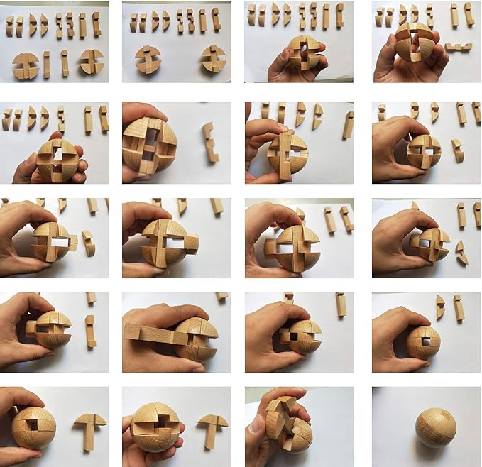 AHYUAN Handmade Wooden Puzzle Magic Ball Brain Teasers Toy Intelligence IQ Games 3D Sphere Puzzles for Children and Adults (3 x 3 x 3 inch)