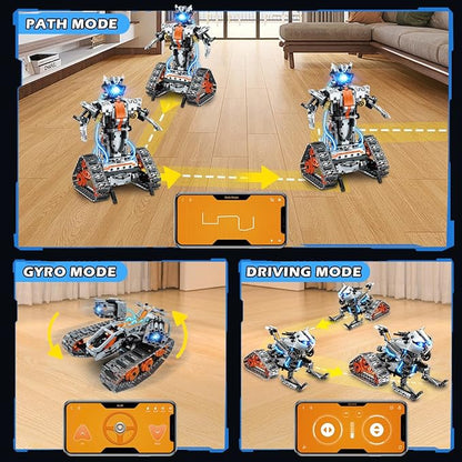5-in-1 Building Toys with LED Light, APP & Remote Control Building Block Set, 604 PCS RC Tech Rechargeable Tank Robot Sleigh Tracked Racer Toy, Gift for Kids Boys Girls Ages 6 7 8 9 10 11 12+