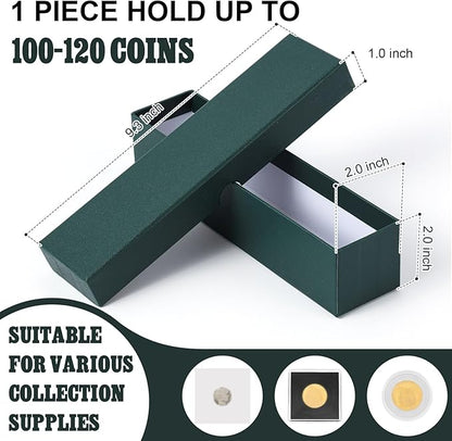 Teling 4 Pcs Coin Storage Box 2x2inch Flip Holders Collectors Coin Supplies Holders for Cents Collection Cardboard(Dark Green)