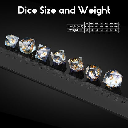 DNDND Liquid Sharp Edge DND Dice, A Full Set of Liquid D&D Die with Gift Case for Dungeons and Dragon Game (Grey Liquid)