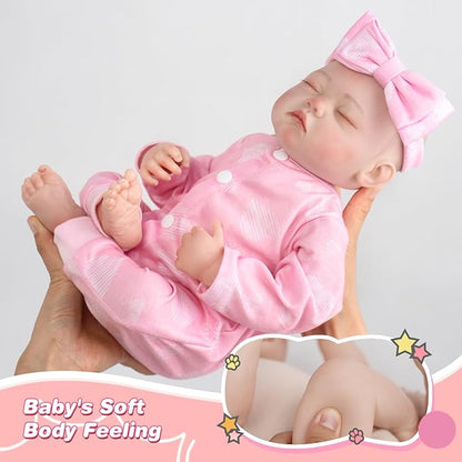 Jirachi Realistic Reborn Baby Dolls, Sleeping Baby Pink Girl Real Life Soft Cloth Body, 18 Inch Lifelike Reborn Baby with Feeding Accessories for Kids