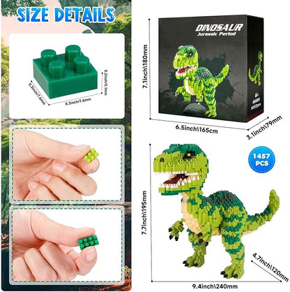 Jurassic Dinosaur Micro Building Blocks, 1457pcs Velociraptor Tyrannosaurus Rex DIY Mini Diamond Blocks Bricks Toy for Boys Age 8-12 14+ Teens Adults