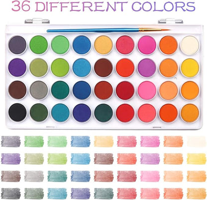 AROIC 36 Colors Watercolor Paint Set, Watercolor Pan Set with 10 Nylon Brushes and 6 Refillable Water Brushes. Perfect for Adults, Children and Beginner Artists.