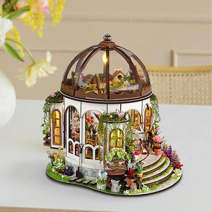 DIY Miniature House Kit, Wooden Garden Mini House with Furniture & LED Light, Creative Dollhouse Kit, Model Building Kit for Adults, Kids (Hanging Garden)