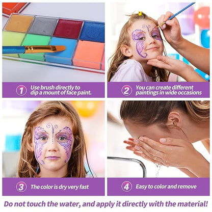 VESPRO Professional Face Body Paint Kit,42 Colors Oil Face&Body Paint Kit (26 Classic Colors+10 Metal Colors +6 UV Glow Colors) with 10 Size Brushes 4PCS Reusable Large Face Stencils and 4PCS Small Paint Stencils for Kids’ and Adults’ Halloween Makeup