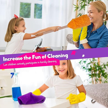 MASTERTOP Kids Cleaning Set 8 Piece, Detachable Toys for Toddlers, Broom Dustpan Mop Brush Duster Rag Sponge and Hanging Stand, Pretend Play Household Tools Gifts for Age 3-8