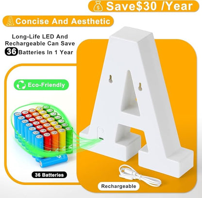 Foaky Rechargeable LED Letter Lights Sign Marquee Light Up Letters Sign for Night Light Wedding/Birthday Party Christmas Lamp Home Bar Decoration (K)