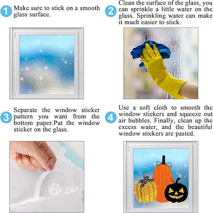 Whaline 6 Sheet Halloween Window Clings Black Orange Pumpkin Bat Reusable Window Decals for Haunted Party House Office School Home Glass Decor
