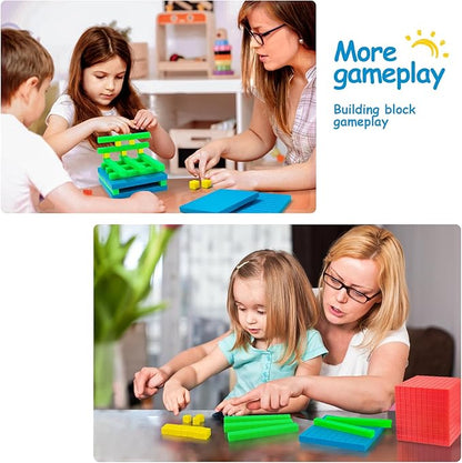 Math Manipulatives for Kids Aged 3+.Base Ten Blocks with Place Value Chart - Plastic Math Cubes to Help Educate Kindergarten Teachers.133 PCS