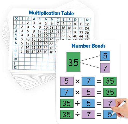 Aizweb 12 Pack Multiplication Chart Dry Erase Board Card,12" x 9" Multiplication Table Times Table Small Whiteboard Math Manipulatives for Kids Student Classroom Must Have Homeschool Teacher Supplies
