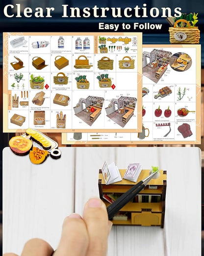 Miniature House Kit – Peta’s Kitchen, DIY Dollhouse with Furniture & LED, Wooden Tiny House Craft Gift for Adults Women Teens
