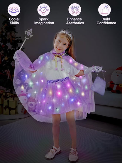 Light Up Princess Dress Up Clothes for Girls Aged 3 4 5 6, Princess Cape, Girl Costume for Christmas Birthday Gift