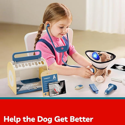TOP BRIGHT Doctor Kit for Toddlers 3-5, Pretend Play Doctor Toys with Sounds & Reactions, Electronic Interactive Stuffed Dog Vet Kit, Pet Care Play Set Birthday Gifts for Girls Boys 3 4 5