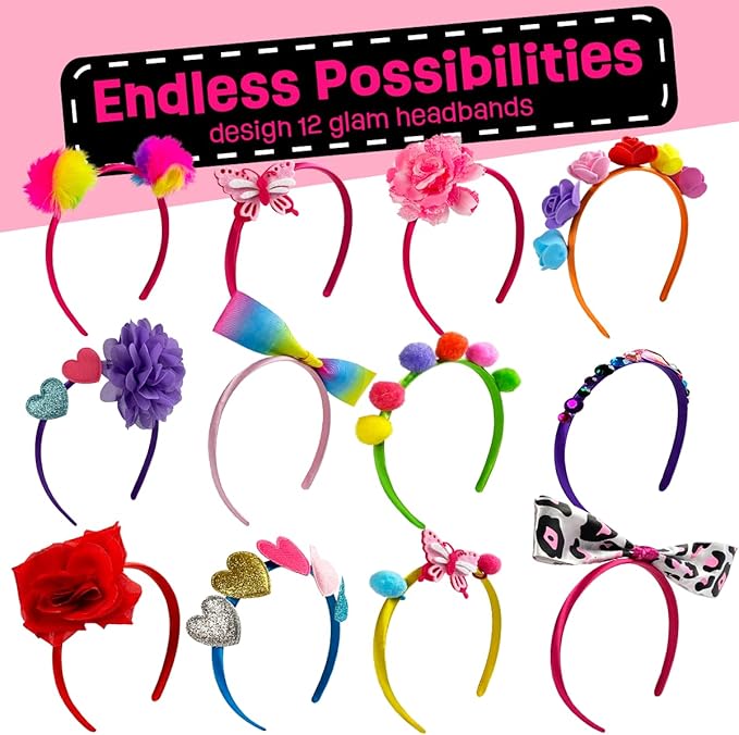 Headband Making Kit for Girls - Make Your Own Fashion Headbands for Kids - DIY Hair Accessories for Girls 4-6 - Arts & Crafts Best Birthday Gifts Ideas - Art Gift for 4 5 6 7+ Year Old Girl