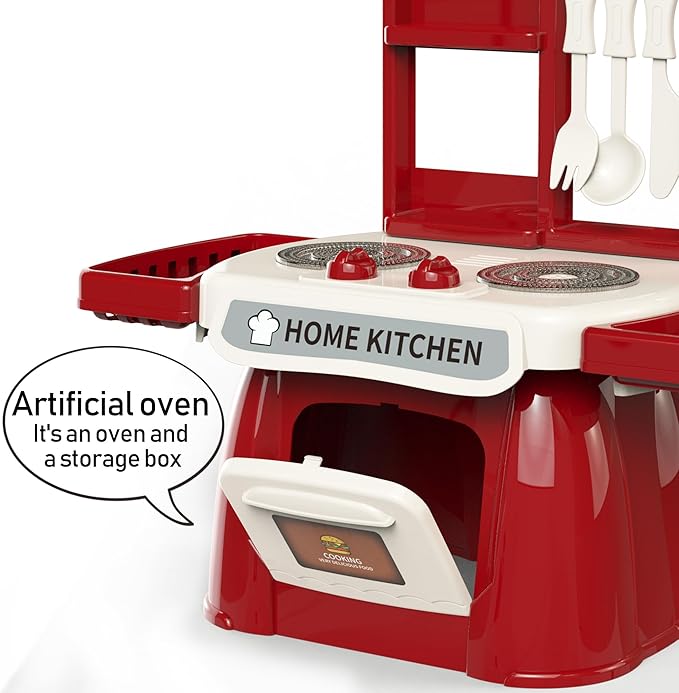 Kitchen Set for Toddler with Sound and Light，Pretend Cooking Food Set,Kids Kitchen Playset，Play Sink with Running Water and Electronic Induction Stove，Kitchen Accessories (Lyons Blue Kitchen)