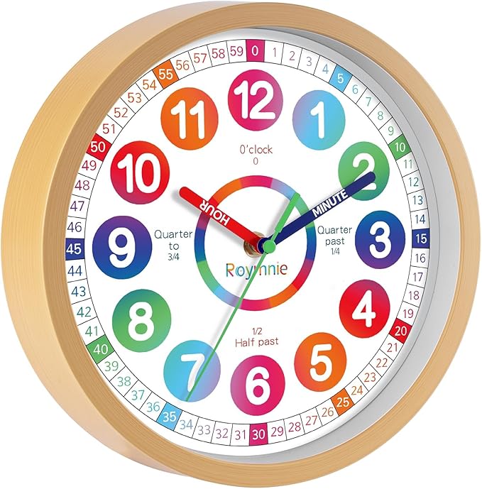 Wall Clock for Kids Learning - Teaching Time Wall Clocks Battery Operated Silent Non Ticking - Analog Colorful Clock Decorative for Kids Room Classroom School(10 Inch)