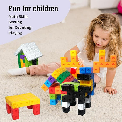 701 Pcs Math Learning Linking Cube with Storage Container Counting Cubes Plastic Colorful Counting Blocks Math Manipulatives Classroom Learning Supplies for Home School Educational(Blue)