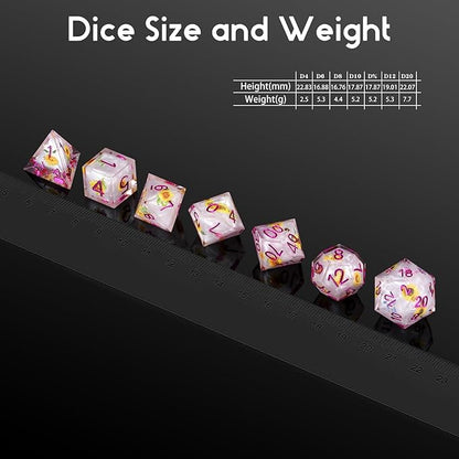 Resin Dice Set DND,DNDND Handmade Resin Sharp Edge Die with Gift Case for D&D Dungeons and Dragon Games (Flowers and Butterflies)