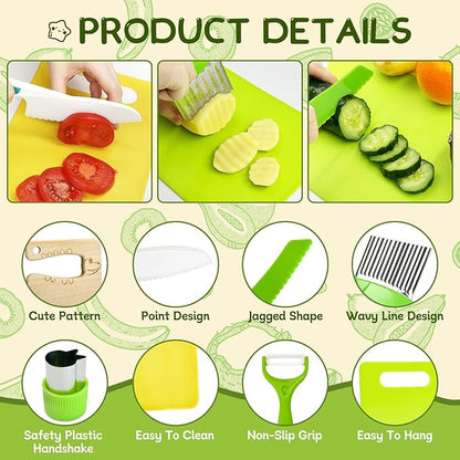 Chanking 13 Pieces Kids Safe Knife Set for Real Cooking Child-Friendly Plastic Chef Tools Montessori Kitchen Toys for Toddlers with Bright Colors Gifts for Boys and Girls