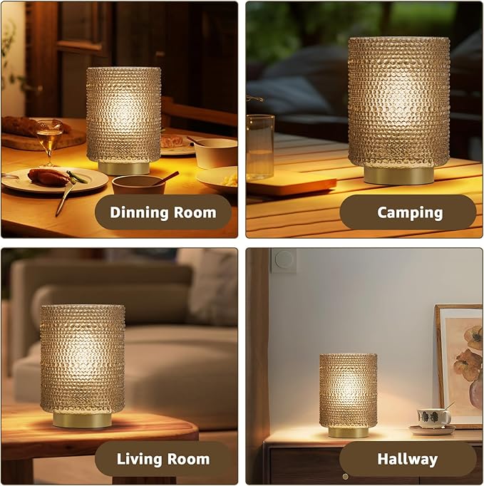 Dolita Battery Operated Glass Lamp, 2-Pack Small Table Lamps with Timer, Bedside Lights for Home Decor Living Room, Office, Bedroom