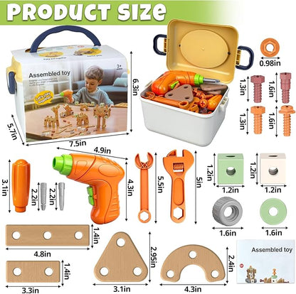 YongnKids 158 Pcs Kids Tool Set with Drill, Construction STEM Building Blocks with Storage Box Educational Tool Kit Pretend Play Kid Toy for Kids Age 3 4 5 6 7 8 Years Birthday Gift