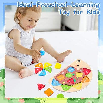 Montessori Toddler Puzzle Toys Shape Sorter Puzzle for 3-5Year Old Boys and Girls Educational Toy with Numbers and Colors