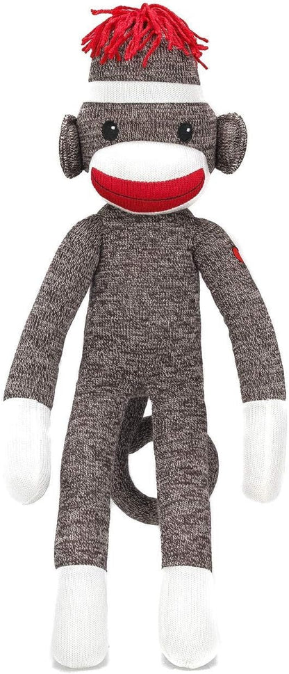 Adorable Sock Monkey, The Original Traditional Hand Knitted Stuffed Animal Toy Gift-for Kids, Babies, Teens, Girls and Boys Baby Doll Present Puppet (20" Brown)