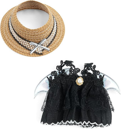 17cm Doll Clothes Set-Adorable Outfits for Dolls-Stylish Accessaries Clothes Dress-Up-Replaceable Clothing Collections, Includes Hat, Top, Skirt(Black-Style E)
