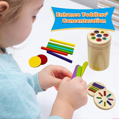 Wooden Montessori Baby Toddler Toys: 3 in 1Learning Fine Motor Skills Sensory Toys for Toddlers 3-5, Educational Color Sorting Preschool Learning Activities Boys Girls Gifts (3 in 1)
