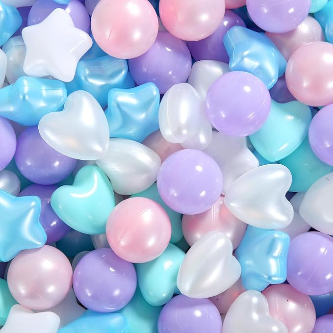 Ball Pit Balls Pack of 100 200 500 - Star and Round Set BPA Free Phthalate Free Non-Toxic Crush Proof Play Balls Soft Plastic Balls for Toddlers Baby Kids Birthday Pool Tent Party