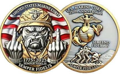 USMC 250th Anniversary Challenge Coin – Double-Sided Marine Corps 250th Coin, Military Collectible for Veterans, Army Navy Marine Gift for Men