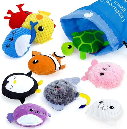 teytoy 10 Packs Sensory Bean Bags for Kids,Texture Sensory Beanbags,Sensory Toys for Autism Kids,Toddler Sensory Toys,Marine Animals Beanbags with Storage Bag,Fine Motor Toys for Preschoolers
