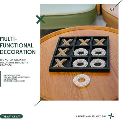 GENMOUS Wooden Tic Tac Toe Game Board for Seniors Family Indoor Game, 10.6 Inch Black Rustic Giant Tic Tac Toe Coffee Table Decor, Tic Tac Toe Board Game Fun for Family Travel Outdoor Game Room Decor