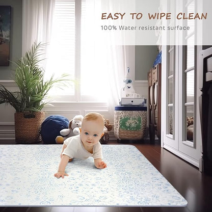 Extra Large Baby Play Mat - 4FT x 6FT Non-Toxic Foam Puzzle Floor Mat for Kids & Toddlers (Persia Handmade Pattern, Blue and White)