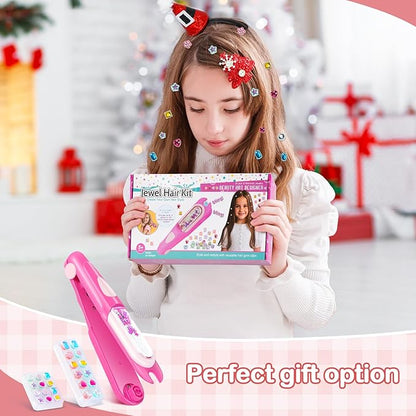 Hair Gem Stamper Kit,Bling Hair Jewels for Girls, Hair Styling Tool with Reusable Shining Diamonds, Christmas Birthday Arts & Crafts Gift for 5-12 Year Old Girl