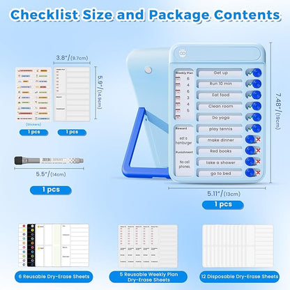Chore Chart for Kids, Magnetic Chore Board ADHD Tools for Kids, Chore Chart for Kids Multiple Kids, Routine Chart Dry Erase Board for Kids for Habit Tracker or Daily and Weekly Checklist - Blue