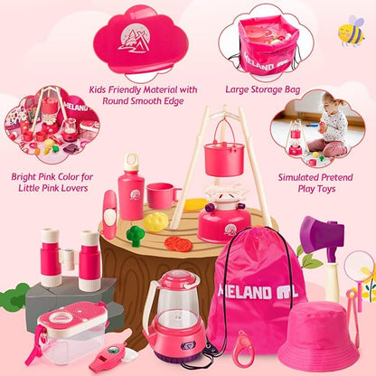 Meland Kids Camping Set for Girls - Camping Tent Toys for Girls Indoor Outdoor Pretend Play, Christmas Birthday Gift Idea for Toddler Girls Age 3,4,5,6 Year Old