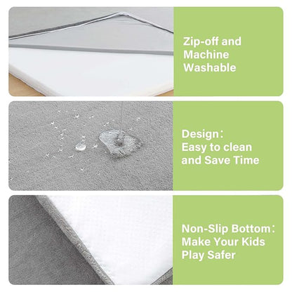 Baby Play Mat for Floor,1.3" Thick Soft Foam Playpen Mat with Removable Washable Cover,Waterproof & Anti-Slip 50" x 50" Nursery Rug for Tummy Time,Kids Crawling Mat for Toddlers Infant,Grey