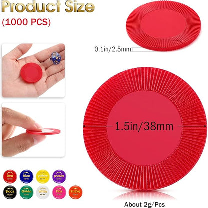 Leitee 1000 Pcs Plastic Poker Chips 38 mm Interlocking Game Lightweight Poker Chip Set Tokens Bingo Blank Casino Counting Bulk for Adults Counting Reward Card(Red)