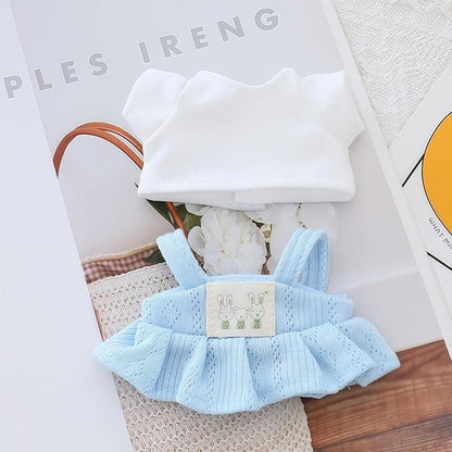 Clothes for Dolls Accessories (No Doll), Kawaii Shirt Skirt Outfit Set 2 Pieces for 15cm 17cm Doll Suit, Stylish Dress Up Doll Clothing Set Replacement Blue