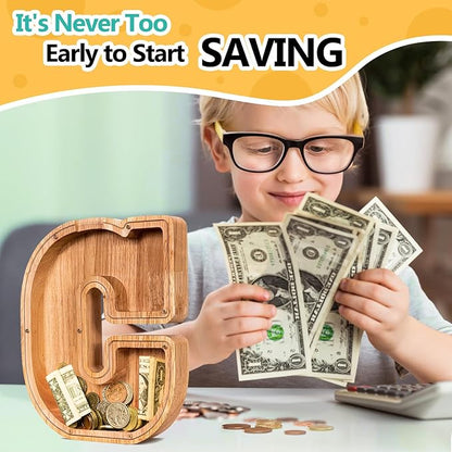 SummiDate Wooden Letter Piggy Bank| Piggy Bank for Boys Girls Toddler| Alphabet C Money Bank| Coin Bank Birthday Gift for Kids|Birthday Gift for Kids (C)
