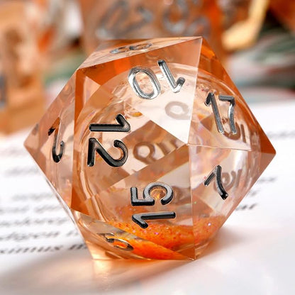 Liquid Sharp Edge D&D Dice,DNDND 7PCS Liquid Filled Risin DND Dice with Gift Case for Dungeons and Dragon Game (Light Orange)