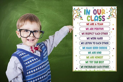 FLYAB Classroom Rules Posters - Motivational Posters for Classroom Decorations In Our Class Inspirational Poster for Preschool Kindergarten Elementary Back to School Teacher Supplies