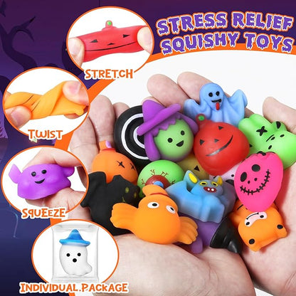 100 PCS Halloween Squishy Toys for Kids Party Favor Halloween Trick or Treat Toys Bulk,Soft Squishy Toys for Kids Boys Girls Gifts Classroom Rewards,Goodie Bags Fillers