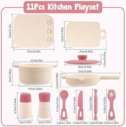 TYRY.HU Play Kitchen Accessories, 11Pcs BPA Free Silicone Pretend Play Food Sets, Play Kitchen Set,Play Kitchen Cooking Utensils Pots & Pans, Pretend Role Play Cooking Toys Gifts for Toddlers 1-3,Pink