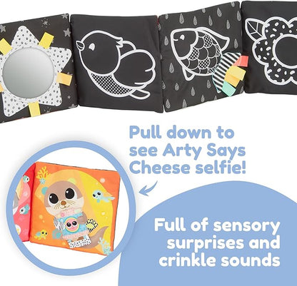 LAMAZE Tummy Time Baby Mirror Toy - Portable Folding Fabric Soft Book with High Contrast Colors for Sensory Development - Baby and Stocking Stuffers - Ages 0 Months and Up