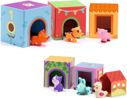 DJECO - Topanifarm Blocks - Build a Farm, Wooden Blocks & Animal Toys - Sorting & Stacking - Enhances Fine Motor Skills - Durable Playtime - Cute Design - Preschool Kids 18+ Months