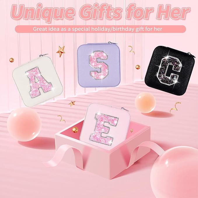Personalized Jewelry Case for Women Girls - Fashion Mini Jewelry Boxes - Trendy Travel Jewelry Organizer with Initials Letter - Teen Gifts | Pink,Q