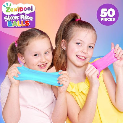 Slow Rising Stress Ball 50 Pack: Mini Squishy Ball for Kids Anxiety Relief, Hand Therapy Sensory Toy, Pull Stretch Fidget Toy, Prize Box Toys for Classroom, Bulk Toy for Teacher, Offices & Group